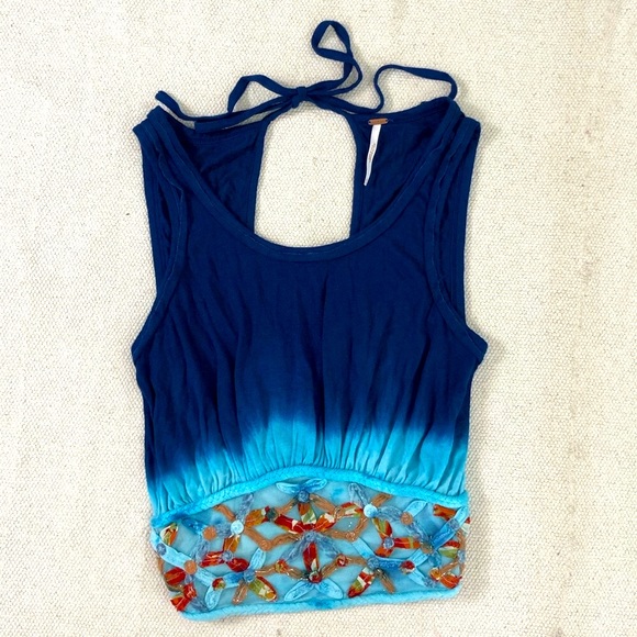 Free People Blue Crop Top Halter XS - Picture 1 of 9